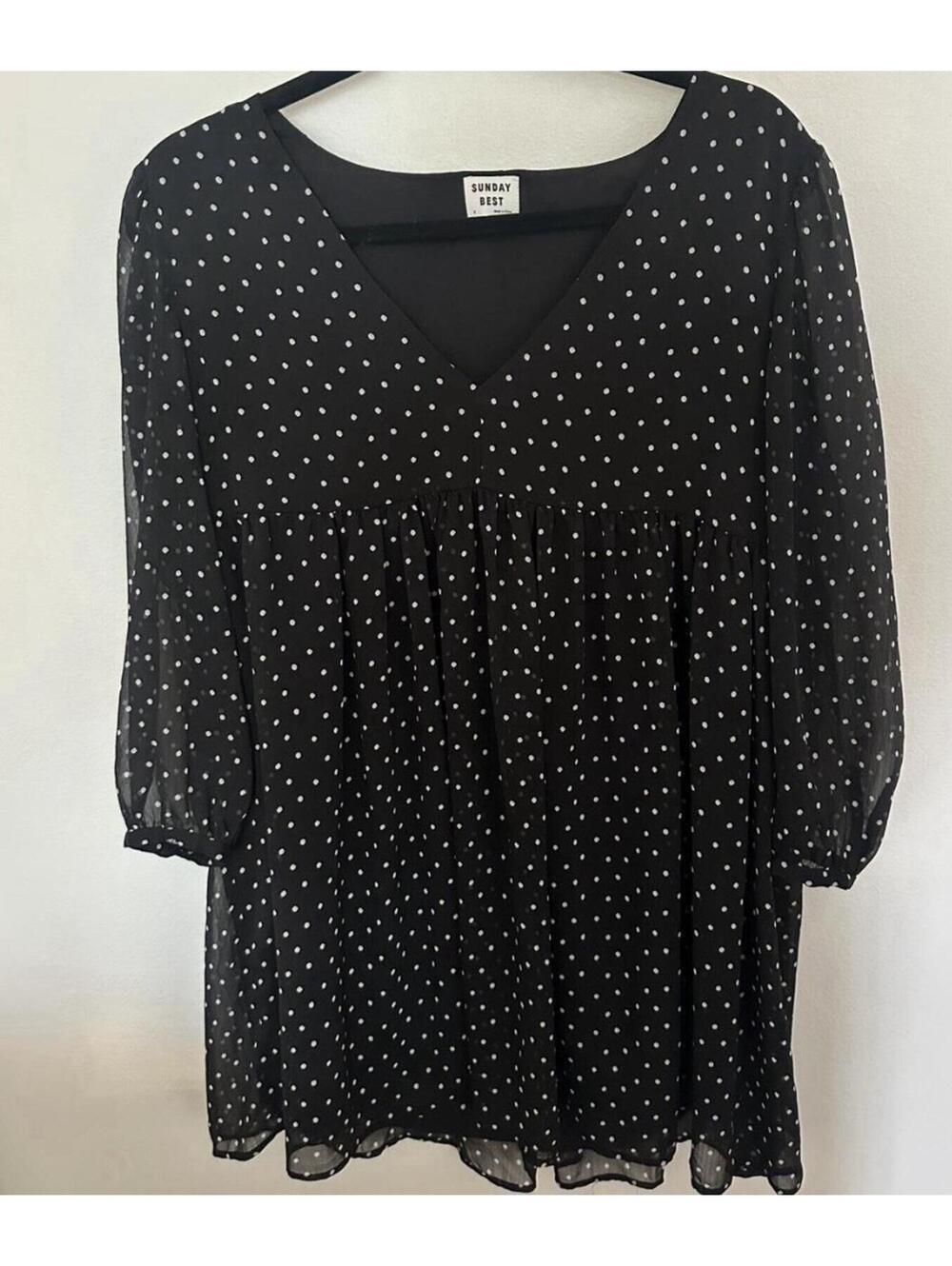 Sunday Best Black Polka Dot Chiffon Short A-Line Dress Size S